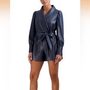 BCBGeneration Long Sleeve Surplice Neck With Shawl Collar Faux Leather Romper